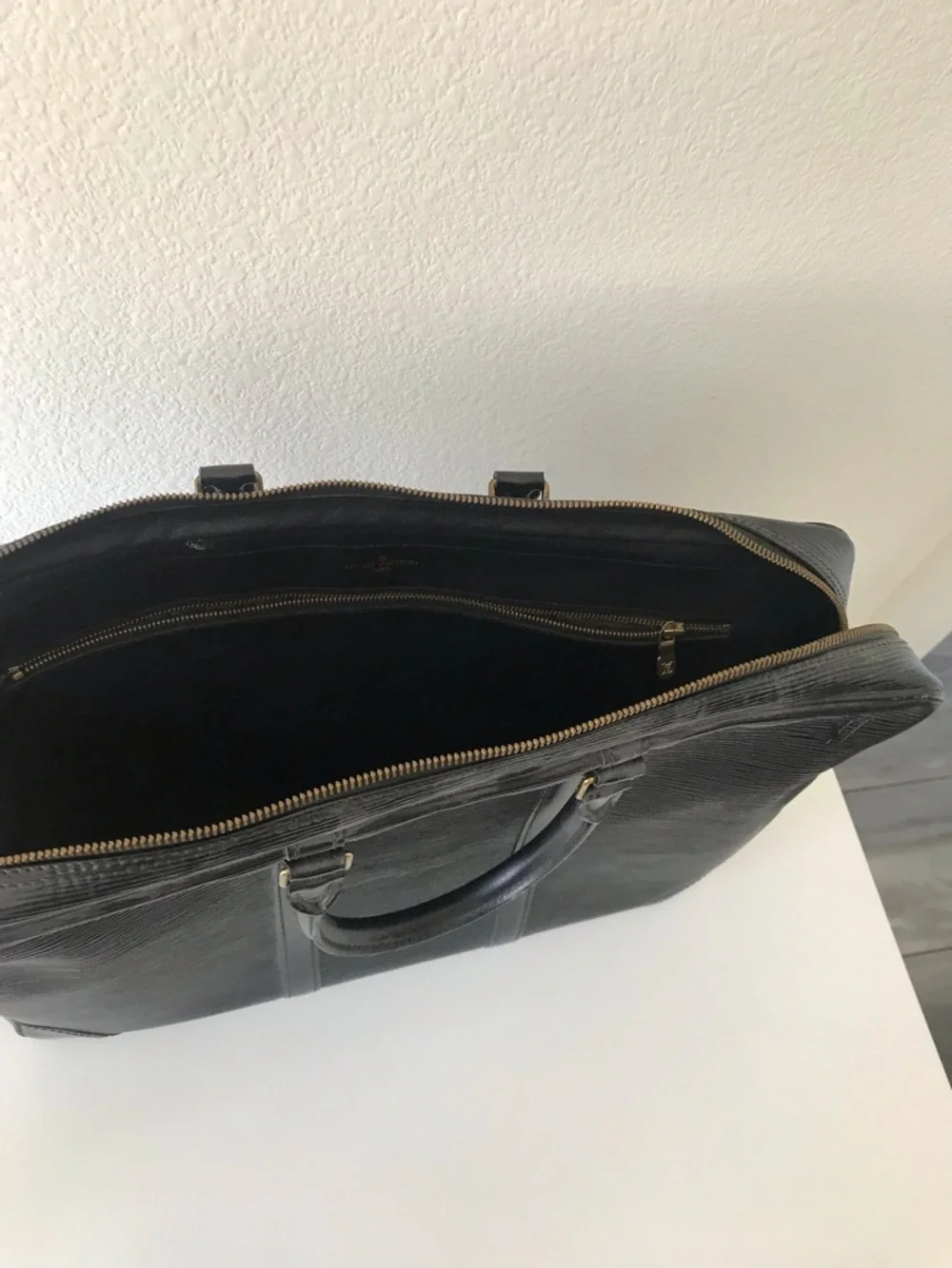 Louis Vuitton Black Epi Leather Briefcase with Brass Hardware